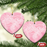 Aotearoa Maori Koru Curves Ceramic Ornament Silver Ferns - Rose Pink LT7 Heart Pink - Polynesian Pride