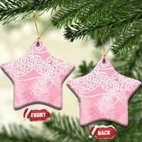 Aotearoa Maori Koru Curves Ceramic Ornament Silver Ferns - Rose Pink LT7 Star Pink - Polynesian Pride