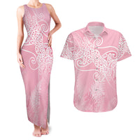 Aotearoa Maori Koru Curves Couples Matching Tank Maxi Dress and Hawaiian Shirt Silver Ferns - Rose Pink LT7 Pink - Polynesian Pride