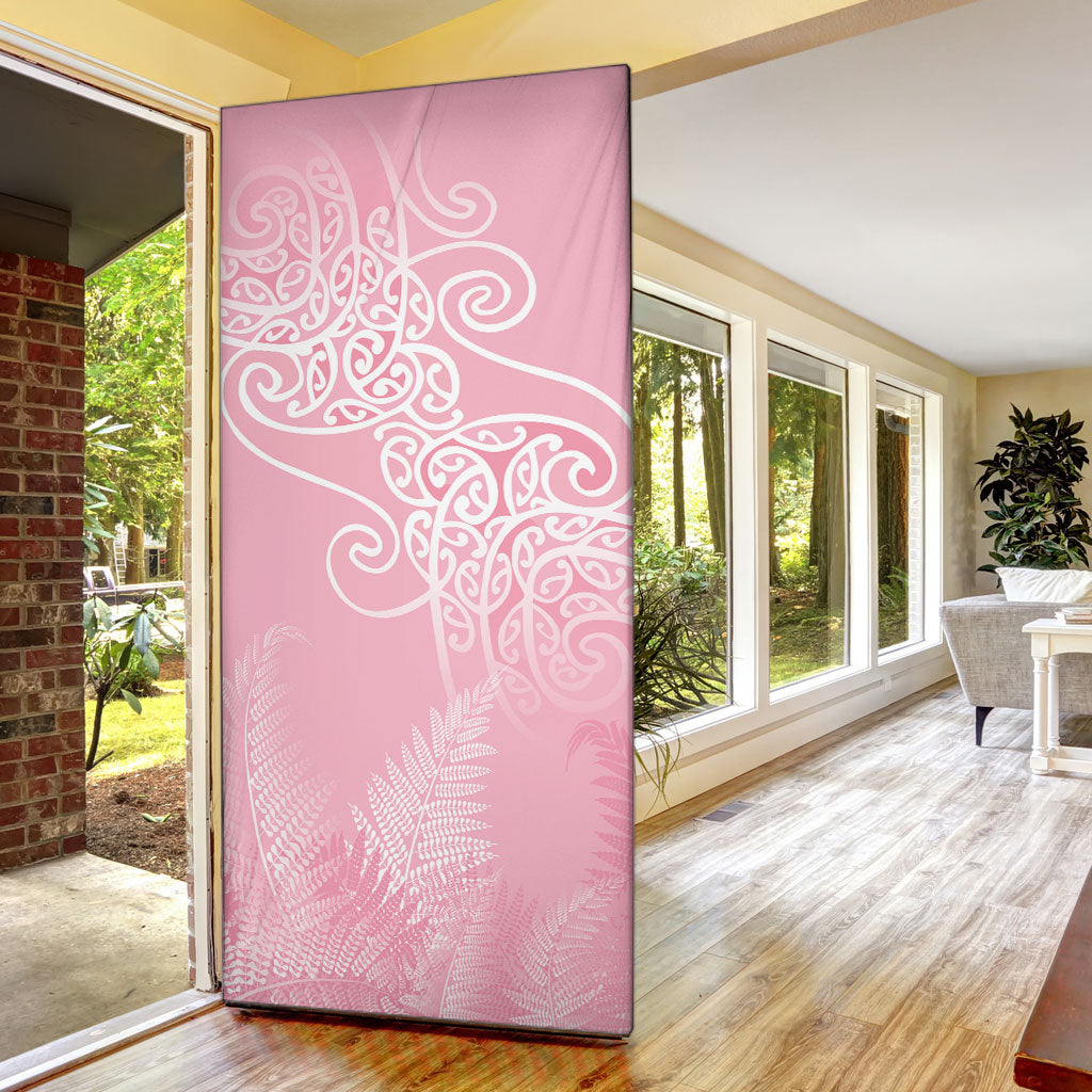 Aotearoa Maori Koru Curves Door Cover Silver Ferns - Rose Pink LT7 - Polynesian Pride
