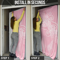 Aotearoa Maori Koru Curves Door Cover Silver Ferns - Rose Pink LT7 - Polynesian Pride