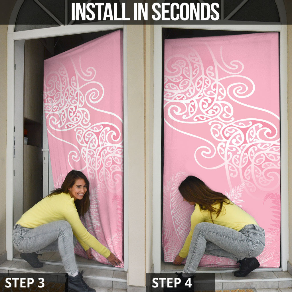 Aotearoa Maori Koru Curves Door Cover Silver Ferns - Rose Pink LT7 - Polynesian Pride