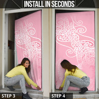 Aotearoa Maori Koru Curves Door Cover Silver Ferns - Rose Pink LT7 - Polynesian Pride