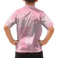 Aotearoa Maori Koru Curves Family Matching Long Sleeve Bodycon Dress and Hawaiian Shirt Silver Ferns - Rose Pink LT7 - Polynesian Pride