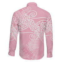 Aotearoa Maori Koru Curves Family Matching Off Shoulder Maxi Dress and Hawaiian Shirt Silver Ferns - Rose Pink LT7 - Polynesian Pride