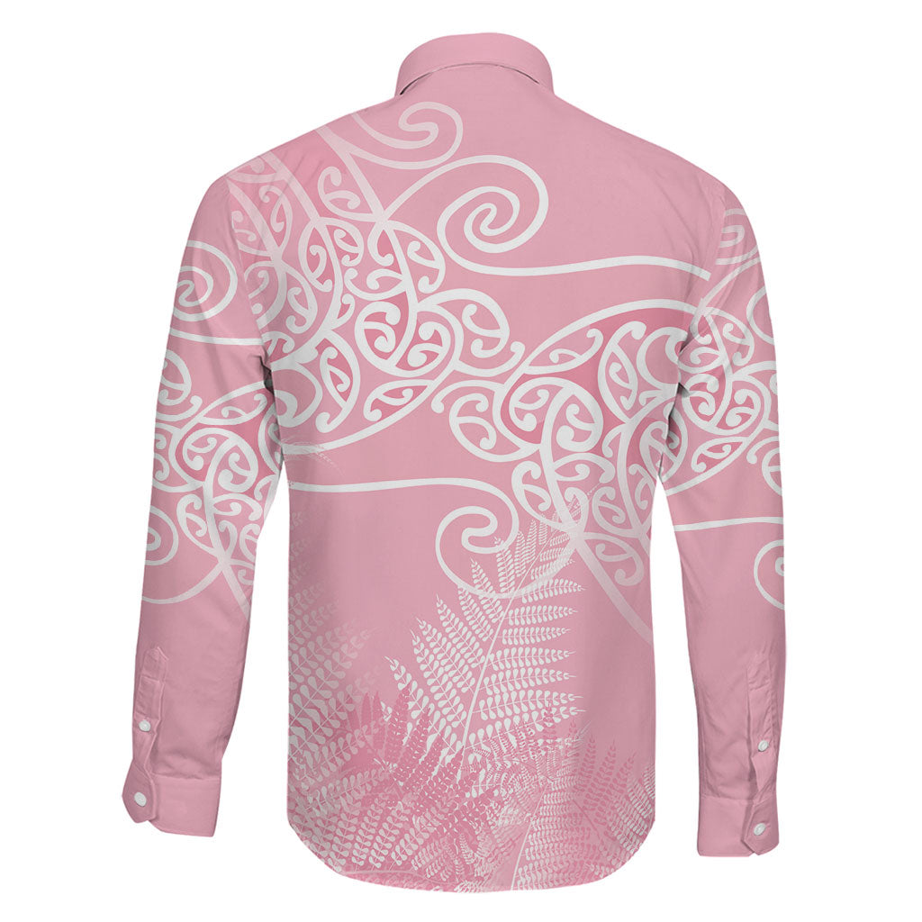 Aotearoa Maori Koru Curves Family Matching Short Sleeve Bodycon Dress and Hawaiian Shirt Silver Ferns - Rose Pink LT7 - Polynesian Pride
