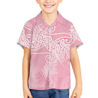 Aotearoa Maori Koru Curves Family Matching Summer Maxi Dress and Hawaiian Shirt Silver Ferns - Rose Pink LT7 Son's Shirt Pink - Polynesian Pride