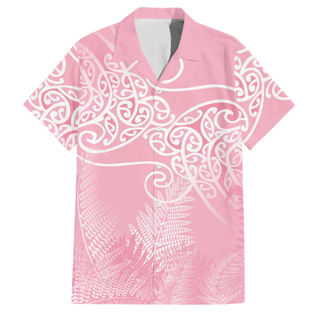 Aotearoa Maori Koru Curves Family Matching Tank Maxi Dress and Hawaiian Shirt Silver Ferns - Rose Pink LT7 Dad's Shirt - Short Sleeve Pink - Polynesian Pride