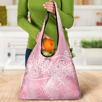 Aotearoa Maori Koru Curves Grocery Bag Silver Ferns - Rose Pink