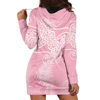 Aotearoa Maori Koru Curves Hoodie Dress Silver Ferns - Rose Pink