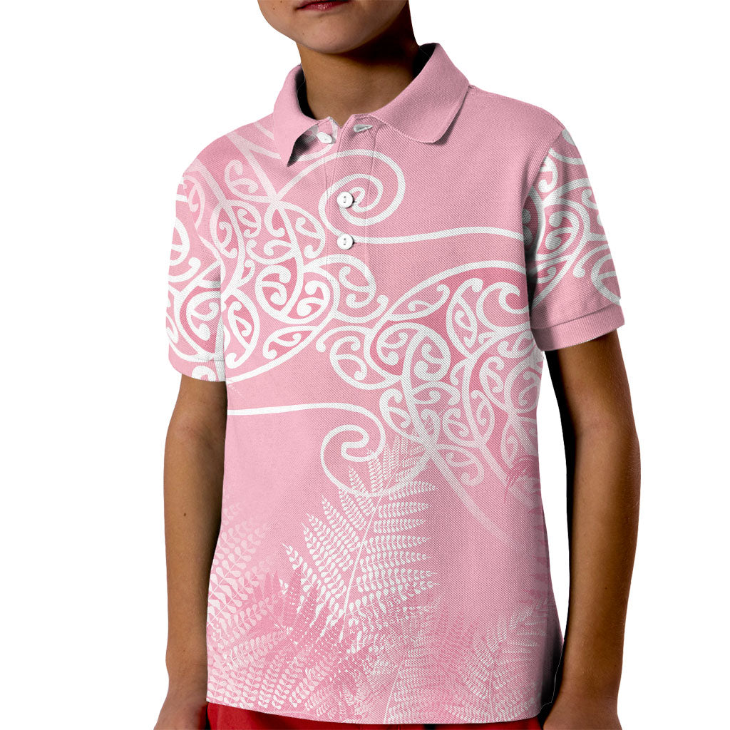 Aotearoa Maori Koru Curves Kid Polo Shirt Silver Ferns - Rose Pink LT7 Kid Pink - Polynesian Pride