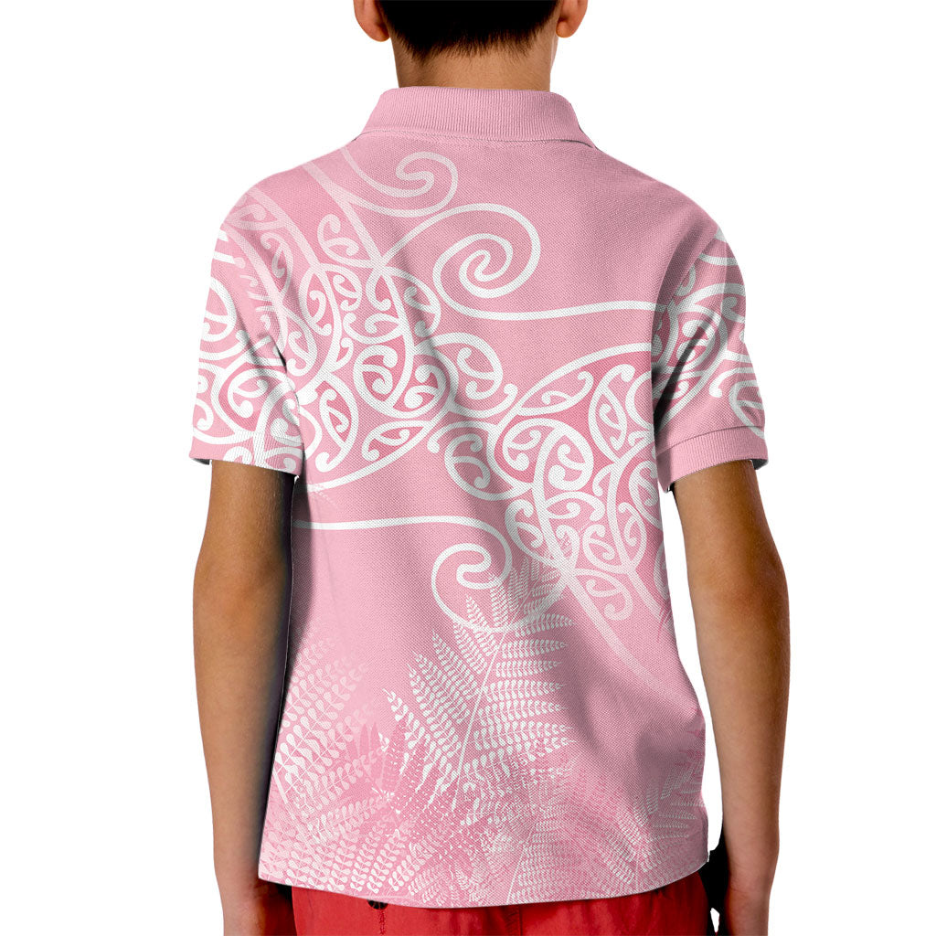 Aotearoa Maori Koru Curves Kid Polo Shirt Silver Ferns - Rose Pink LT7 - Polynesian Pride