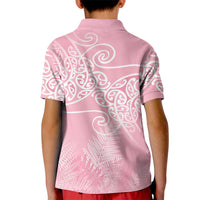 Aotearoa Maori Koru Curves Kid Polo Shirt Silver Ferns - Rose Pink LT7 - Polynesian Pride