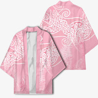 Aotearoa Maori Koru Curves Kimono Silver Ferns - Rose Pink