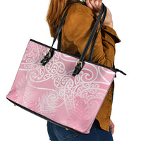 Aotearoa Maori Koru Curves Leather Tote Bag Silver Ferns - Rose Pink