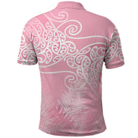 Aotearoa Maori Koru Curves Polo Shirt Silver Ferns - Rose Pink