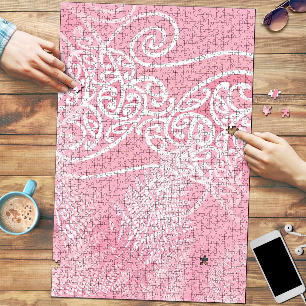 Aotearoa Maori Koru Curves Puzzle Silver Ferns - Rose Pink