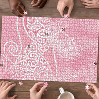 Aotearoa Maori Koru Curves Puzzle Silver Ferns - Rose Pink