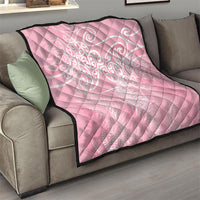 Aotearoa Maori Koru Curves Quilt Silver Ferns - Rose Pink