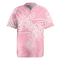 Aotearoa Maori Koru Curves Rugby Jersey Silver Ferns - Rose Pink