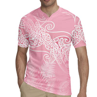 Aotearoa Maori Koru Curves Rugby Jersey Silver Ferns - Rose Pink