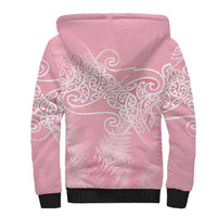 Aotearoa Maori Koru Curves Sherpa Hoodie Silver Ferns - Rose Pink LT7 - Polynesian Pride