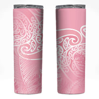Aotearoa Maori Koru Curves Skinny Tumbler Silver Ferns - Rose Pink