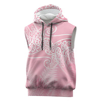 Aotearoa Maori Koru Curves Sleeveless Hoodie Silver Ferns - Rose Pink