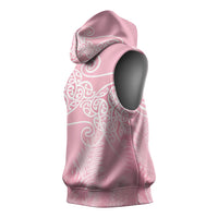 Aotearoa Maori Koru Curves Sleeveless Hoodie Silver Ferns - Rose Pink