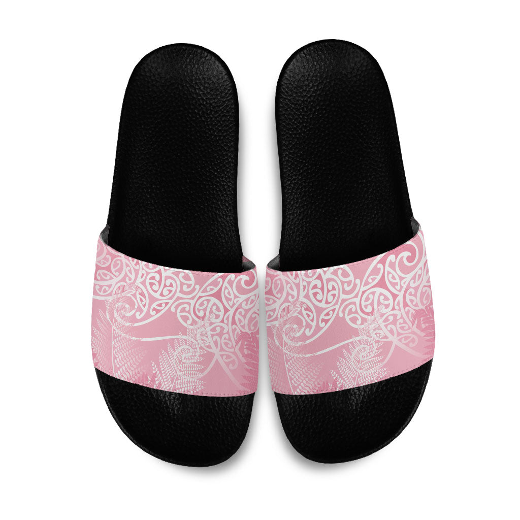 Aotearoa Maori Koru Curves Slide Sandals Silver Ferns - Rose Pink