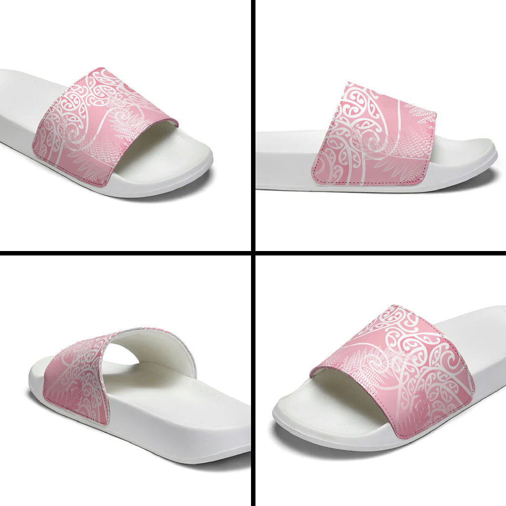 Aotearoa Maori Koru Curves Slide Sandals Silver Ferns - Rose Pink