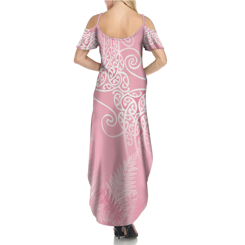Aotearoa Maori Koru Curves Summer Maxi Dress Silver Ferns - Rose Pink
