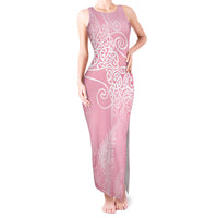 Aotearoa Maori Koru Curves Tank Maxi Dress Silver Ferns - Rose Pink LT7 Women Pink - Polynesian Pride