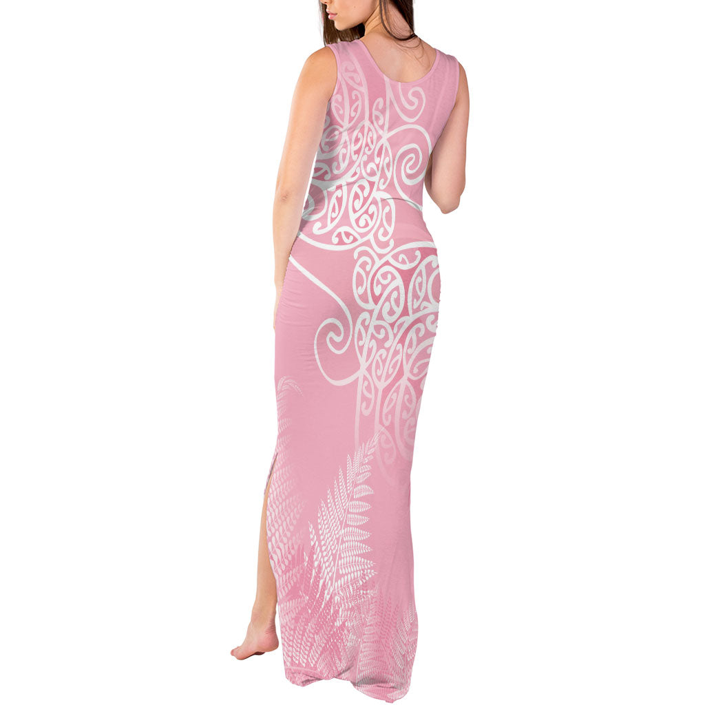 Aotearoa Maori Koru Curves Tank Maxi Dress Silver Ferns - Rose Pink LT7 - Polynesian Pride