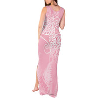 Aotearoa Maori Koru Curves Tank Maxi Dress Silver Ferns - Rose Pink LT7 - Polynesian Pride