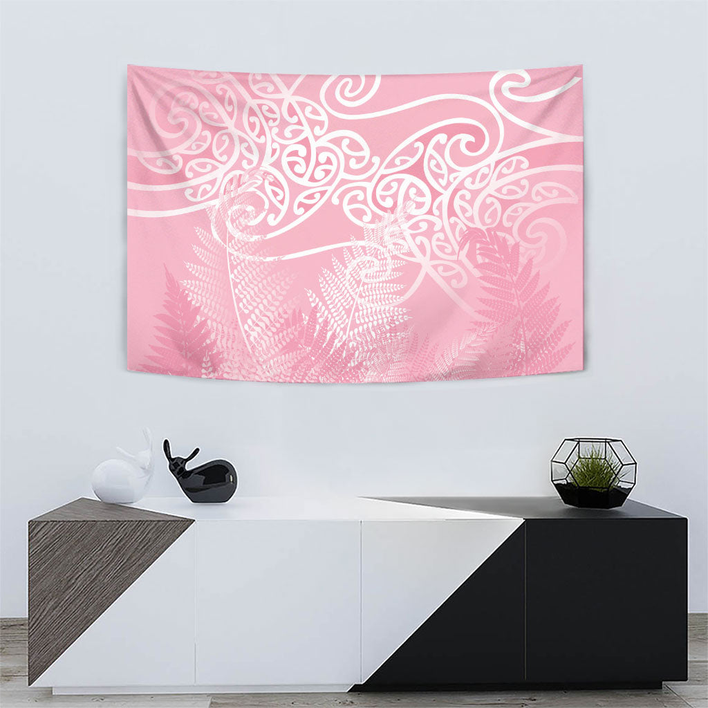 Aotearoa Maori Koru Curves Tapestry Silver Ferns - Rose Pink