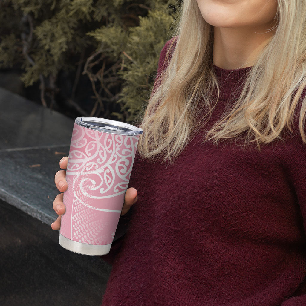 Aotearoa Maori Koru Curves Tumbler Cup Silver Ferns - Rose Pink