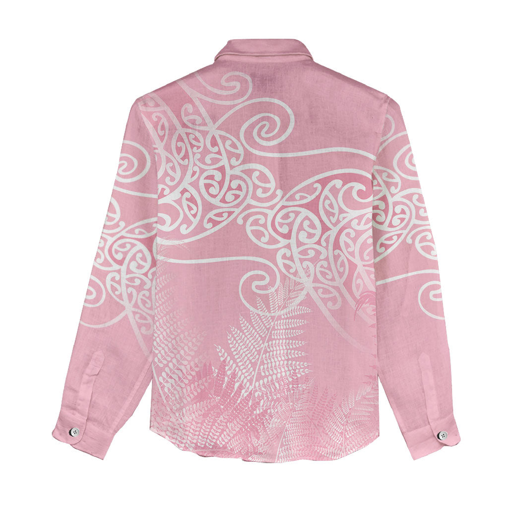 Aotearoa Maori Koru Curves Women Casual Shirt Silver Ferns - Rose Pink
