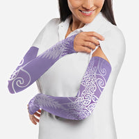 Aotearoa Maori Koru Curves Arm Sleeves Silver Ferns - Amethyst