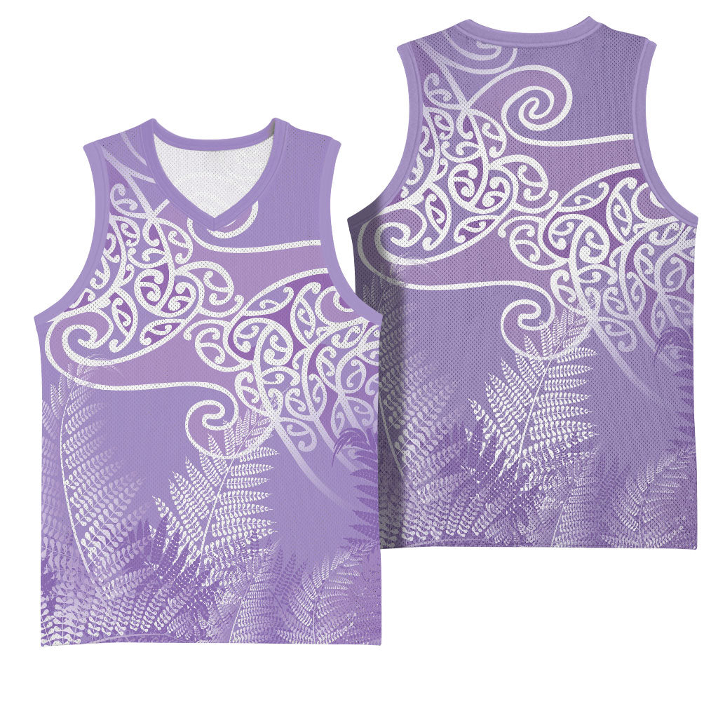 Aotearoa Maori Koru Curves Basketball Jersey Silver Ferns - Amethyst