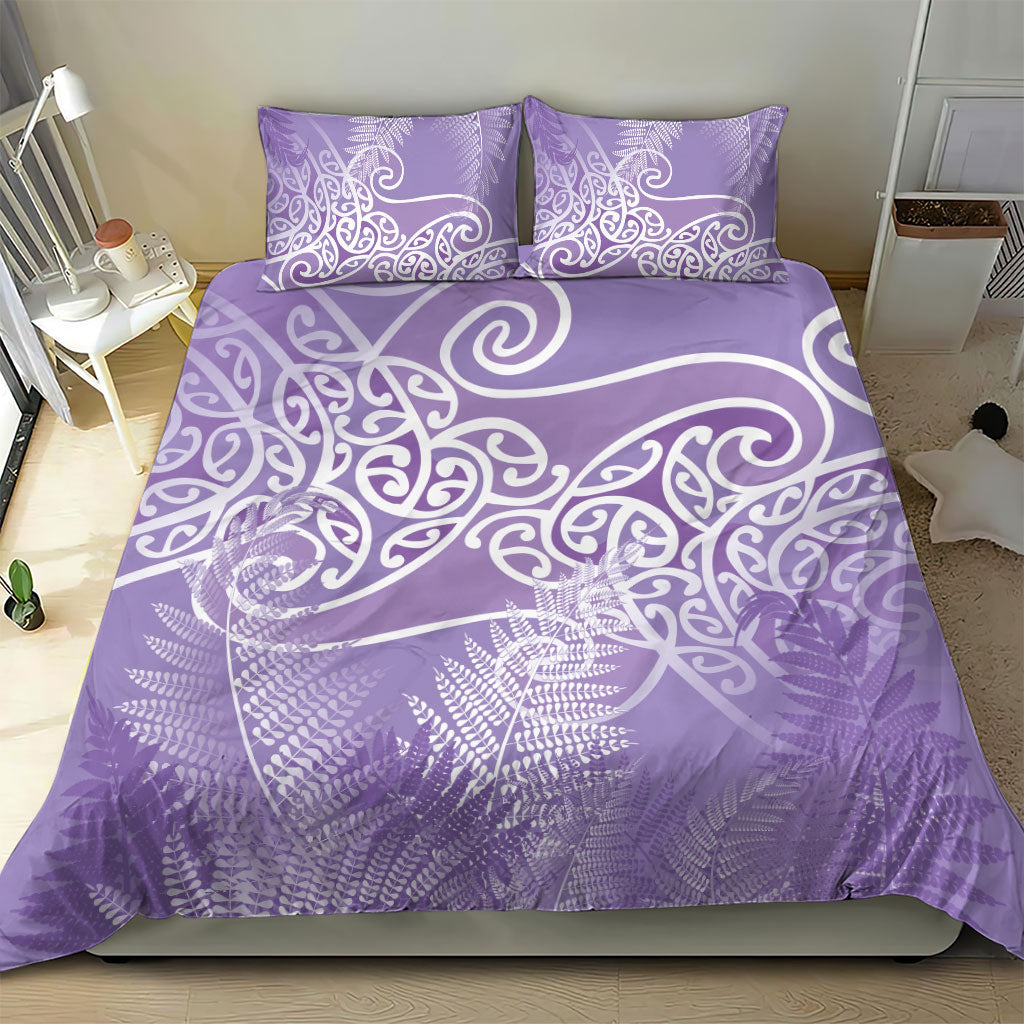 Aotearoa Maori Koru Curves Bedding Set Silver Ferns - Amethyst