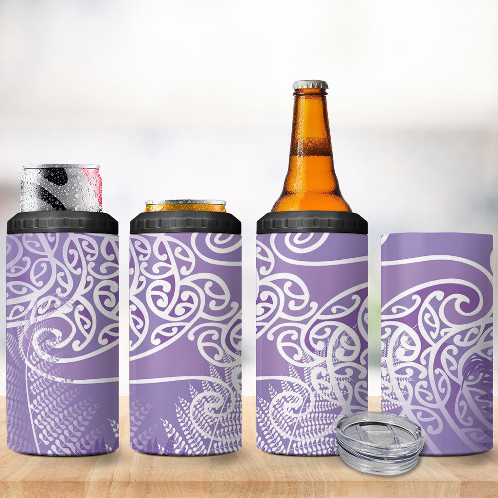 Aotearoa Maori Koru Curves 4 in 1 Can Cooler Tumbler Silver Ferns - Amethyst
