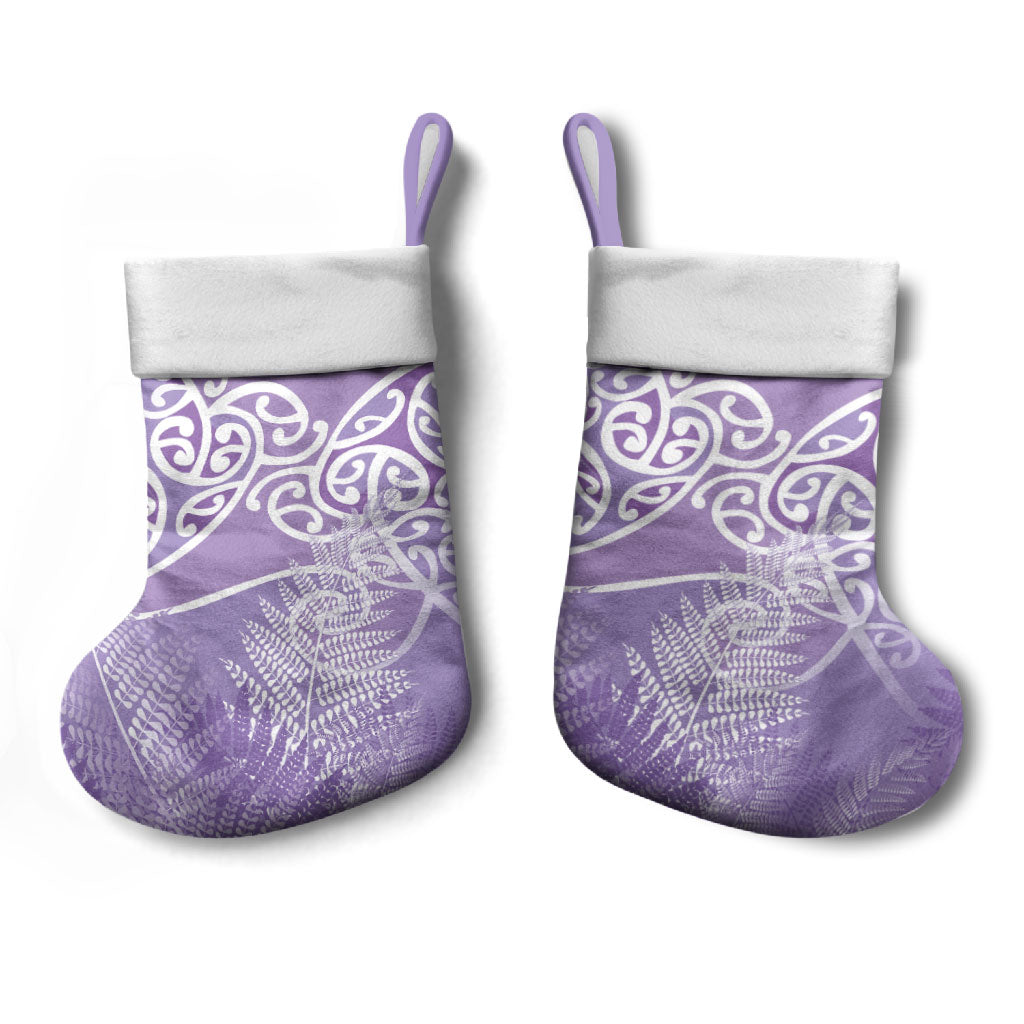 Aotearoa Maori Koru Curves Christmas Stocking Silver Ferns - Amethyst LT7 - Polynesian Pride