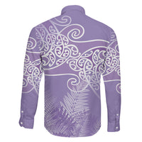 Aotearoa Maori Koru Curves Family Matching Mermaid Dress and Hawaiian Shirt Silver Ferns - Amethyst LT7 - Polynesian Pride