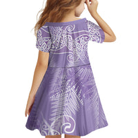 Aotearoa Maori Koru Curves Family Matching Off Shoulder Maxi Dress and Hawaiian Shirt Silver Ferns - Amethyst LT7 - Polynesian Pride