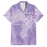 Aotearoa Maori Koru Curves Family Matching Off Shoulder Maxi Dress and Hawaiian Shirt Silver Ferns - Amethyst LT7 Dad's Shirt - Short Sleeve Purple - Polynesian Pride