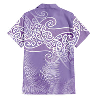 Aotearoa Maori Koru Curves Family Matching Off Shoulder Short Dress and Hawaiian Shirt Silver Ferns - Amethyst LT7 - Polynesian Pride