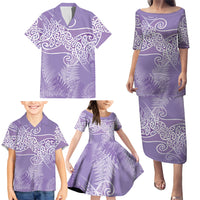 Aotearoa Maori Koru Curves Family Matching Puletasi and Hawaiian Shirt Silver Ferns - Amethyst LT7 - Polynesian Pride