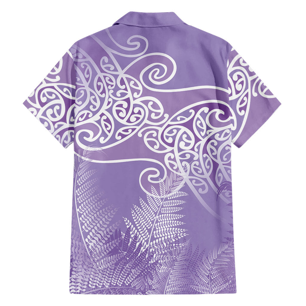 Aotearoa Maori Koru Curves Family Matching Puletasi and Hawaiian Shirt Silver Ferns - Amethyst LT7 - Polynesian Pride