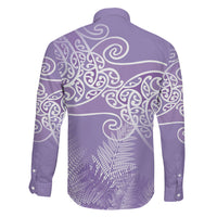 Aotearoa Maori Koru Curves Family Matching Puletasi and Hawaiian Shirt Silver Ferns - Amethyst LT7 - Polynesian Pride